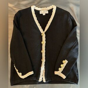 St. John Scallop Trim Black & Ivory Santana Knit Jacket Sweater Blazer Size 12